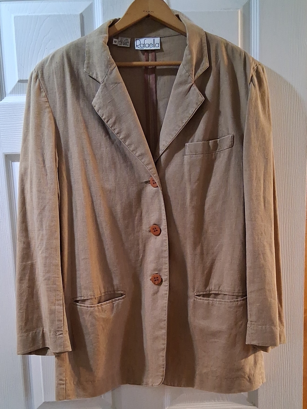 Vintage Rafaella Light Beige Single-Breasted 3 Button Blazer Cotton Linen